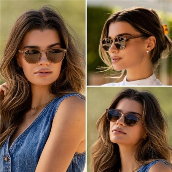 Polarized Round Retro Sunglasses for Women UV Protection Driving Travel Beach - Picture 3 of 7